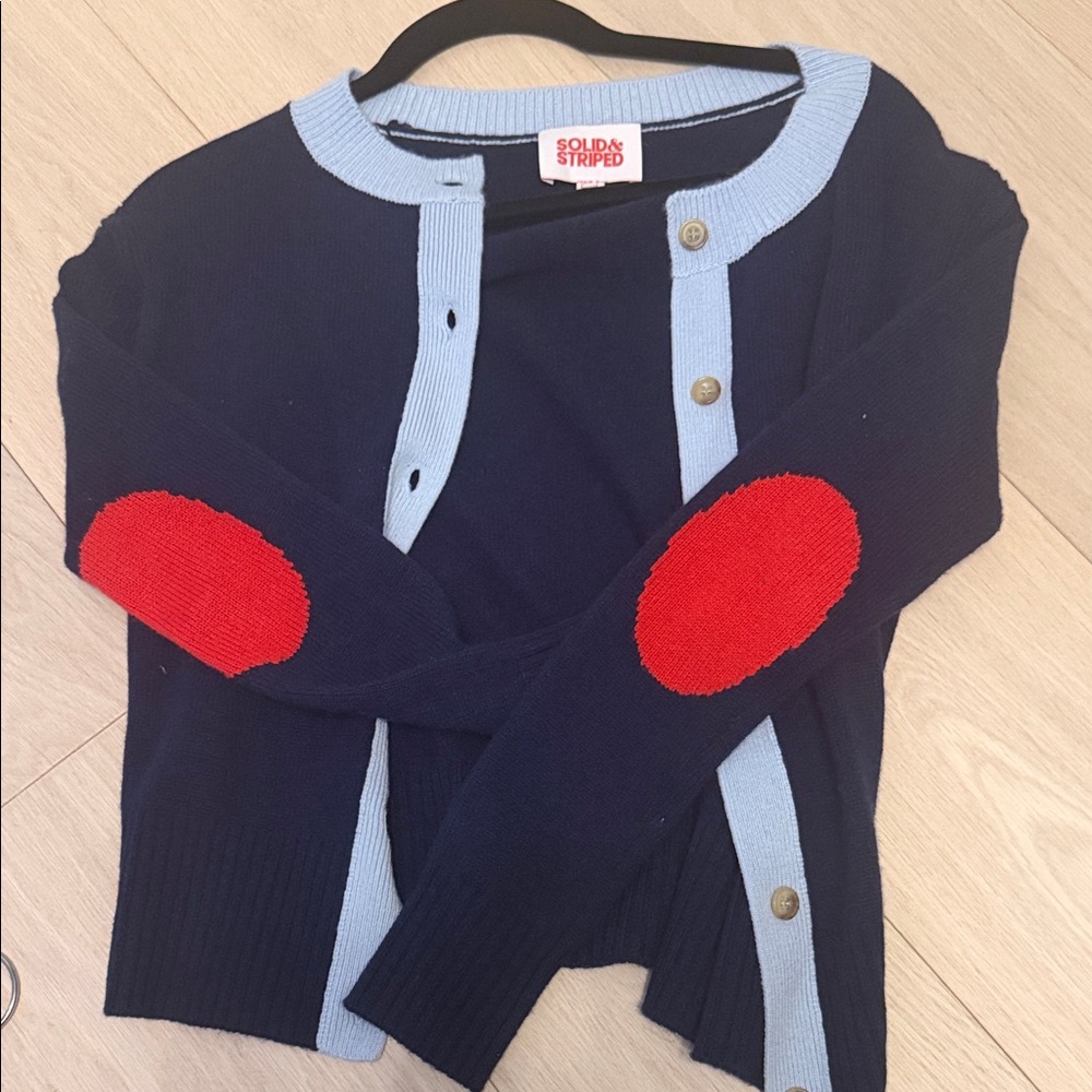SOLID & STRIPED Navy Cardigan with Red Accents